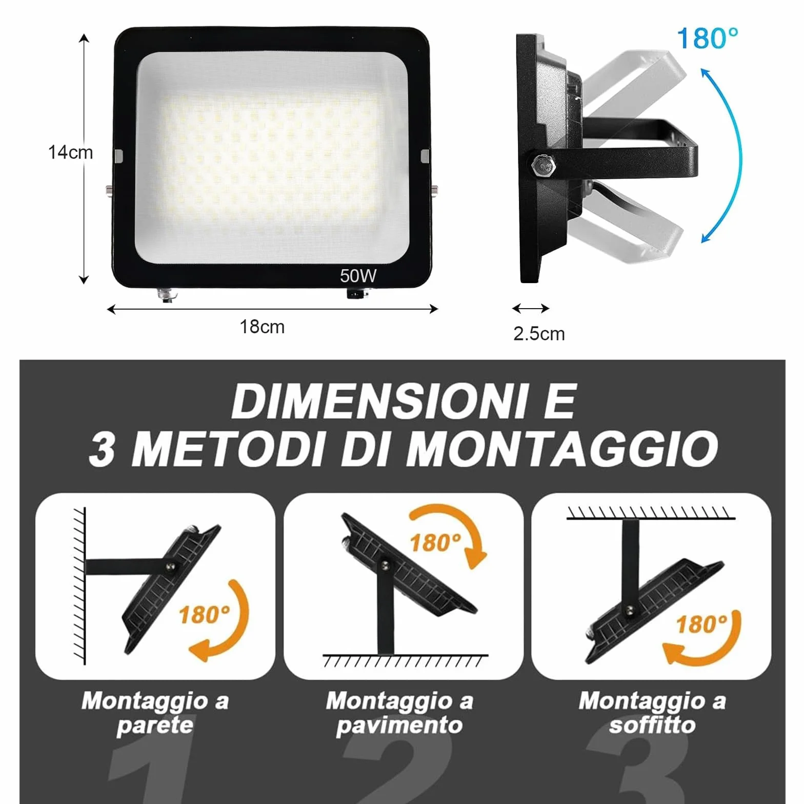 Foco LED Exterior 50W, Proyector IP66 Impermeable Luz Exterior 6500K Blanco Frío, Iluminación de Seguridad para Casa,Patio,Garaje,Terraza
