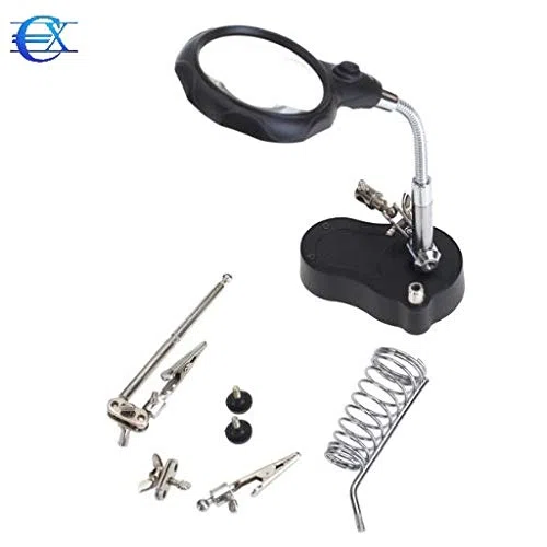 EUROXANTY- Lupa con Luz LED 12X 3.5x Soporte Con 2 Pinzas De Cocodrilo Para La Electrónica De Soldadura Negro