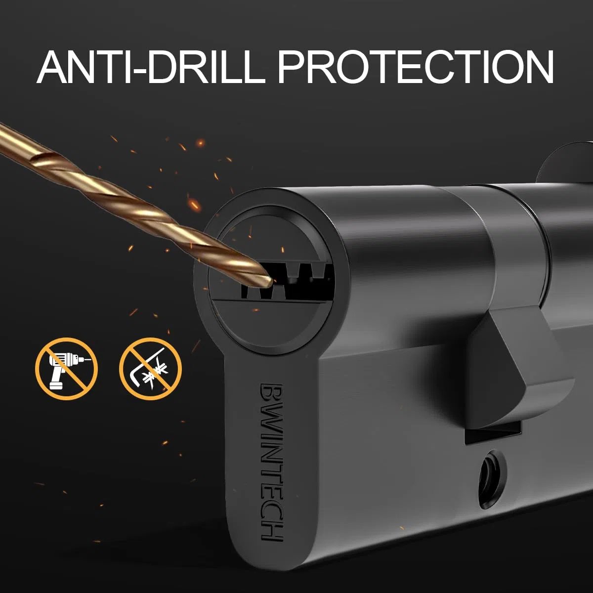 Bwintech 1 pieza 30T/30mm Euro Latón Cilindro, 60mm Thumbturn/Key Barrel Lock con 5 llaves de latón horizontales, tiene antirrobo, antiperforación, antigolpes, antigolpes, negro