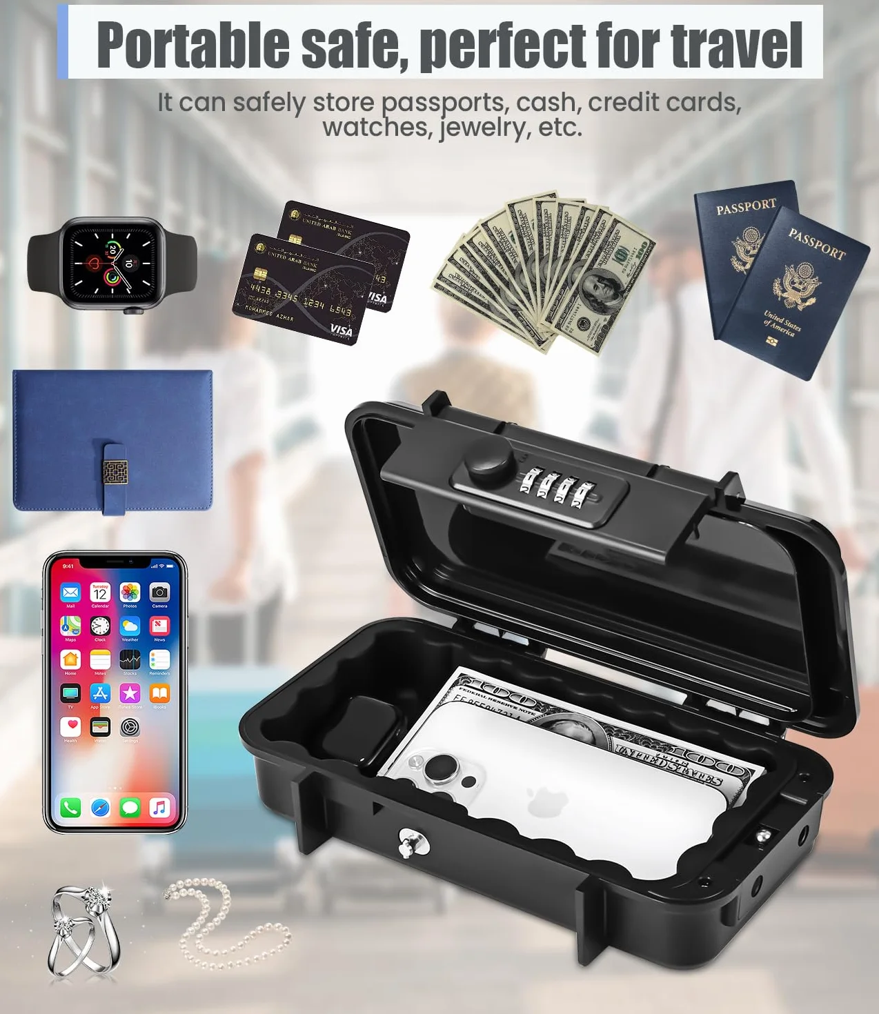 Caja Fuerte Portátil ABS Antigolpes sin Llave Gran Capacidad para Seguridad y Almacenamiento