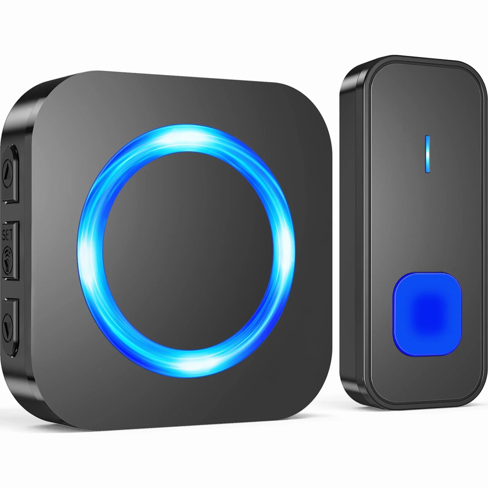 SURFOU Timbre Inalámbrico Exterior Impermeable, Kit Doorbell Puerta para Casa 400M de Alcance Doorbell con 55 Melodías, 5 Niveles de Volumen, Indicador LED, Fácil Instalación para Hogar, Negro