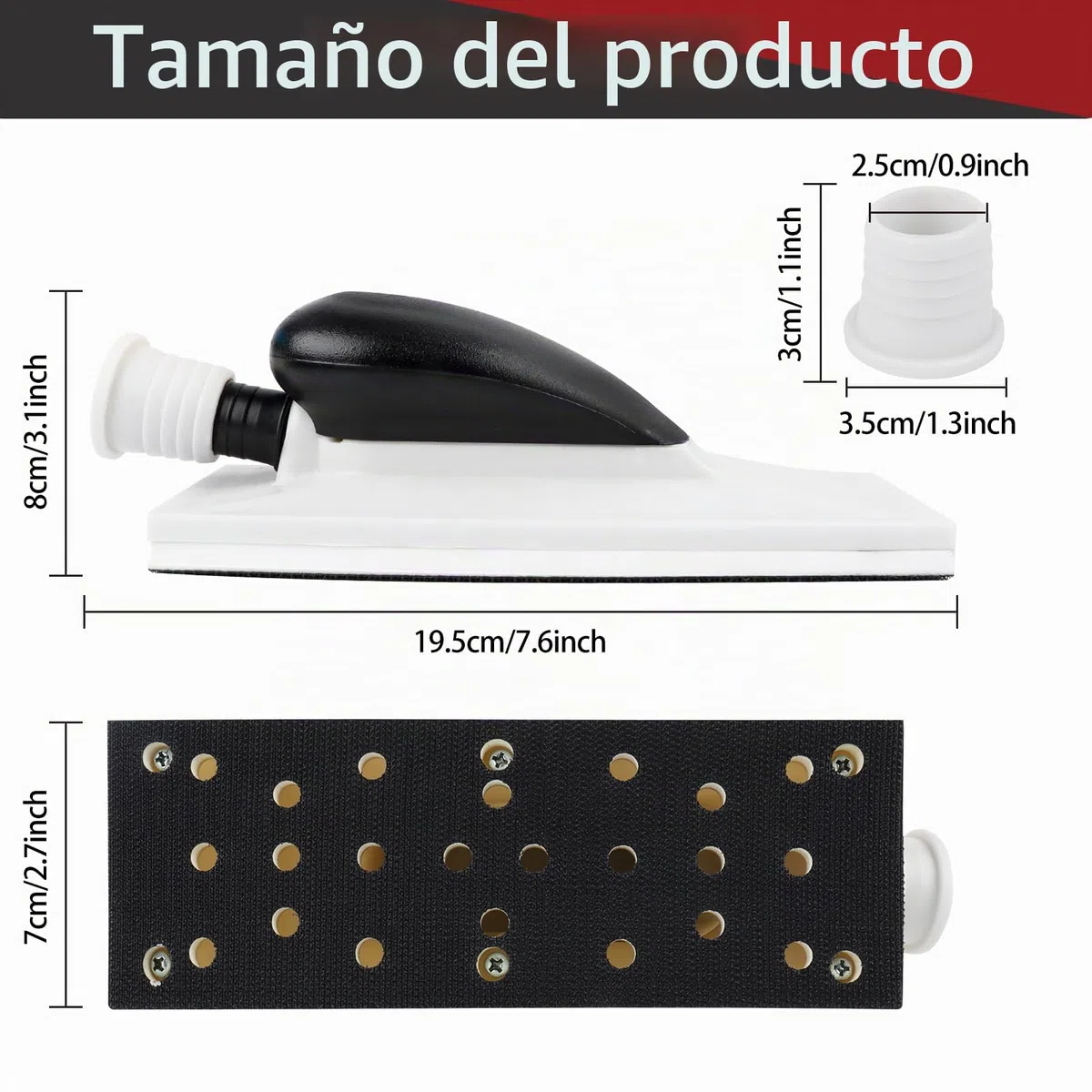 Lijadora de mano con aspiración, mango lijadora de mano con extracción de polvo, lijado, bloque de esponja de lijado sin polvo, incluye 5 tiras de lijado de malla con velcro, grano P80 P120 P180 P240
