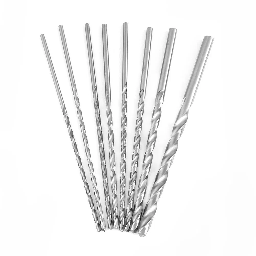 Broca Helicoidal, Akozon 8 piezas Herramienta de Broca Helicoidal de Vástago Recto de Acero de Alta Velocidad Extra Larga 4-10 mm