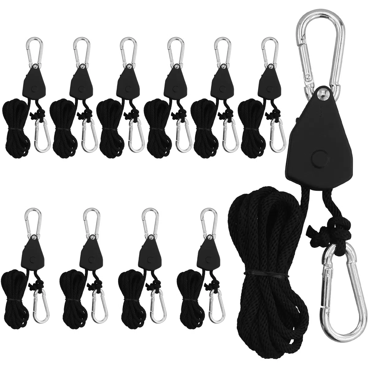 11 carraca de cuerda con gancho, tensor de cuerda de 1/8 pulgadas, carraca resistente, gancho de cuerda ajustable, trinquete de 2 m, colgador de trinquete, para plantas, ventiladores y lámparas