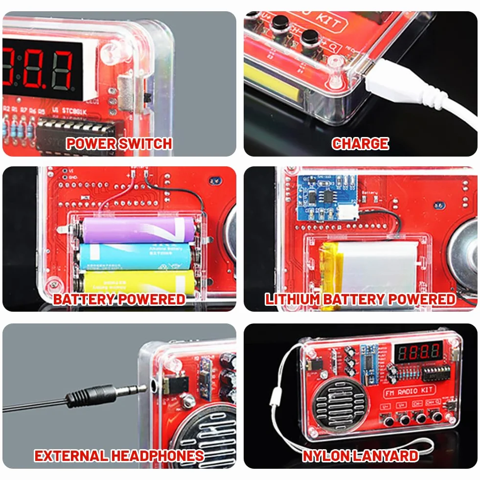 Kit de ejercicios de soldadura electrónica con radio digital y pantalla, kit de construcción electrónica DIY con módulo de carga para principiantes, estudiantes y formación STEM - Práctico juego de