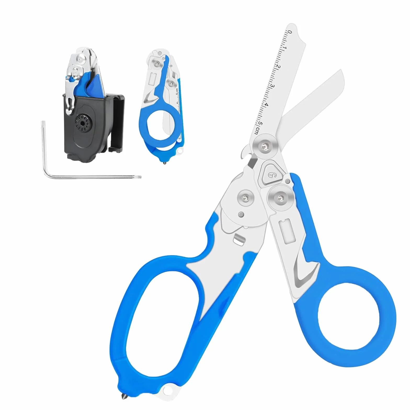 Tijeras de Rescate 6 en 1 Multiherramienta Plegables de Acero Inoxidable, Tijeras de Emergencia y Trauma con Pinzas y Funda, Multifunción para Uso Profesional y Servicios de Rescate