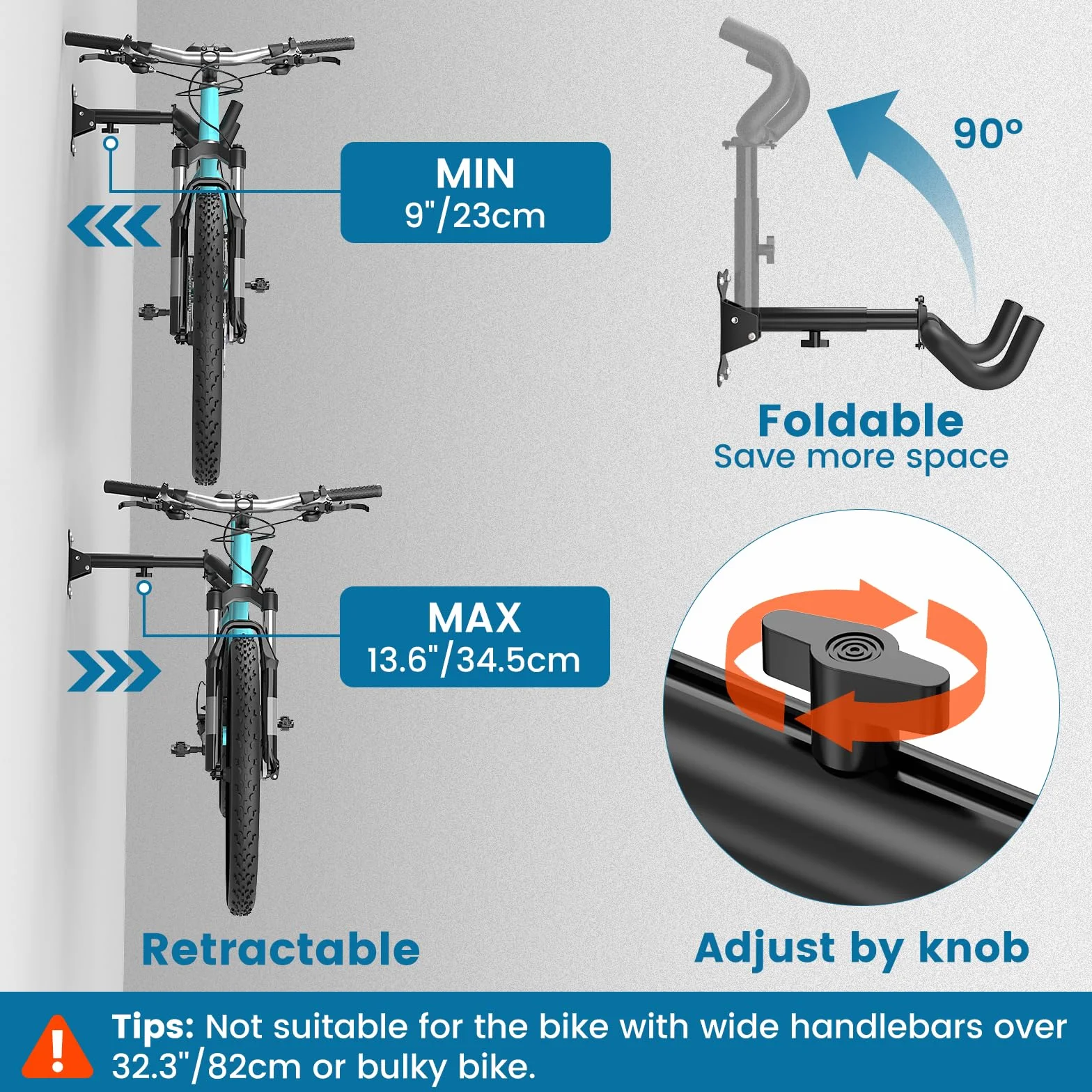 Housolution Soporte De Pared Para Bicicletas - Acolchado de Espuma EVA, Acero Al Carbono, Ajustable Para Bicis De Carretera, Montaña E Híbridas Hasta 48,5 Lbs. Ahorra Espacio En Garaje/Casa, 1 Paquete