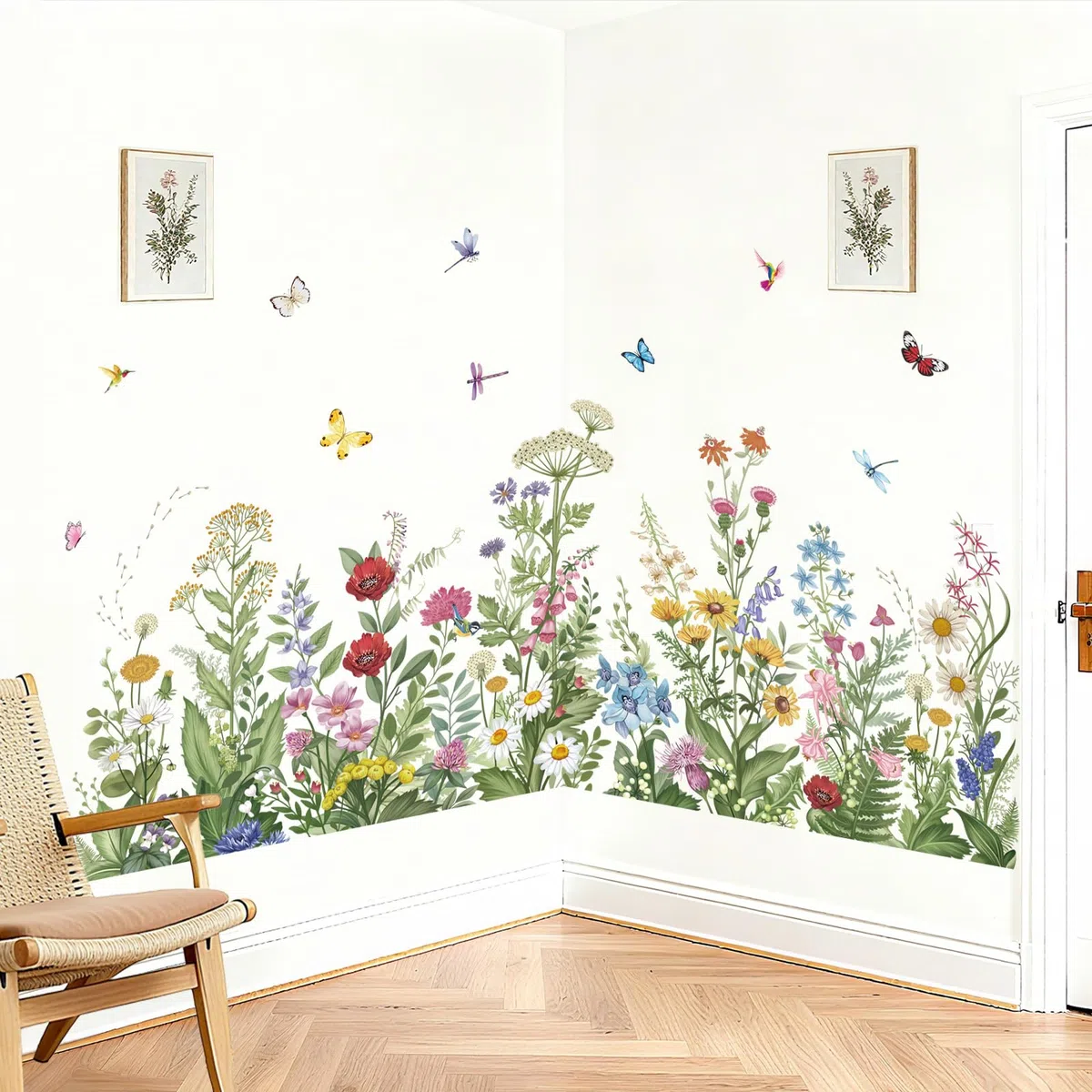 wondever Pegatinas de Pared Flor Silvestre Hierba Adhesivos Pared Decorativos Plantas Verdes Hojas Mariposa Vinilos Pared para Salón Dormitorio Oficina