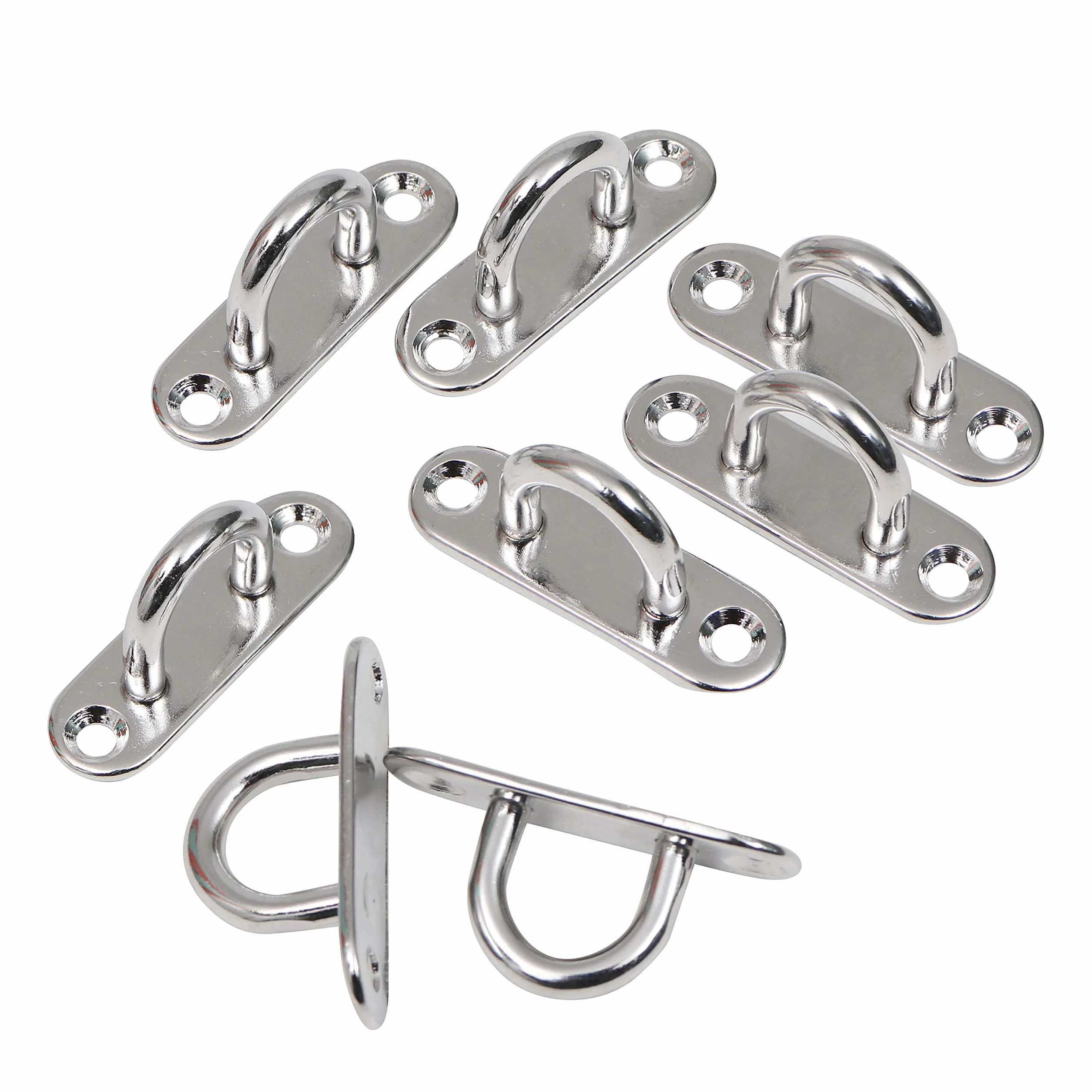 BELLE VOUS Placa de Ojo M8 Acero Inoxidable Anclaje Pared (Pack de 8) Resistentes Ganchos de Techo Forma U Rectangular con Gancho (80 x 26 mm) Capacidad de 200 kg - Ganchos de Pared para Colgar