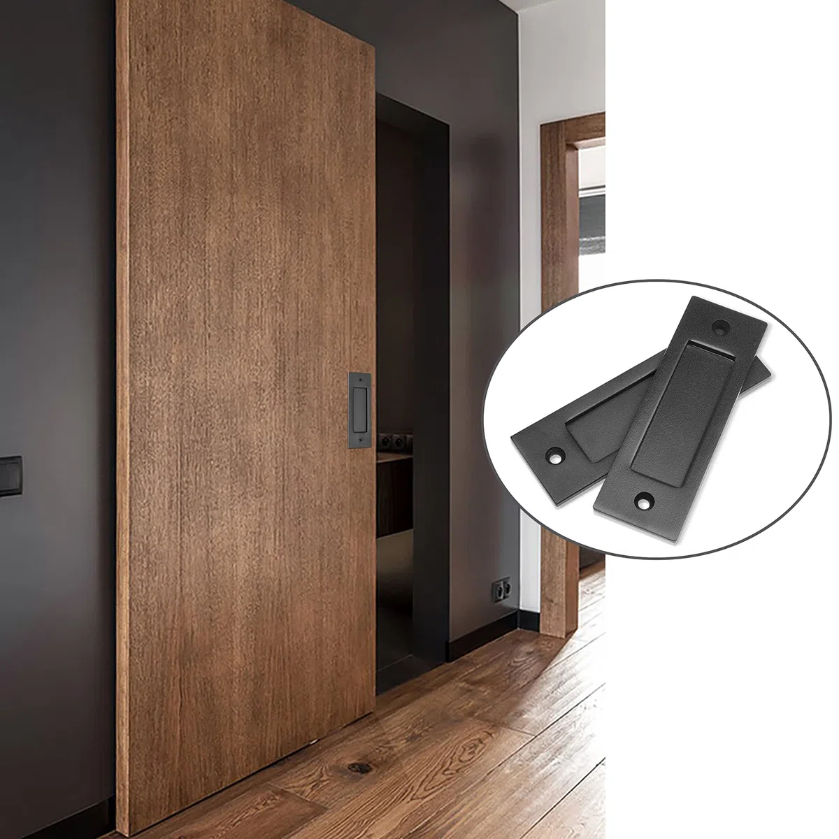 Eco-Fused 2x Tiradores de Dedo para Puertas Corredizas de Granero (Negro) con Tornillos Autorroscantes: Mango de Acero Sólido de 6 pulgadas con Base Plana - Fácil de Instalar