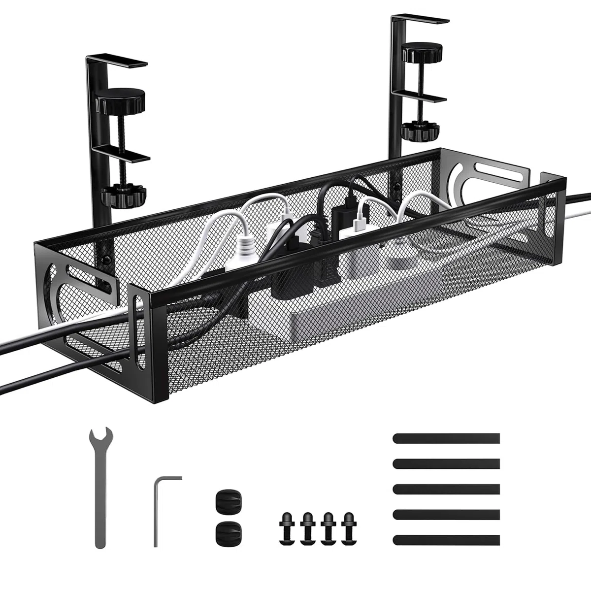 Bandeja Cables Escritorio, No Requiere Perforación, Bandeja Portacables Bajo la Mesa, con Clips de Montaje, Organizador Cables Escritorio, para Oficina, en Casa(Negro 1,40 * 13 * 7cm)