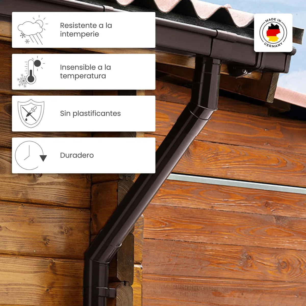 INEFA Toma de desagüe atornillable para canalón de caja, PVC 68/50mmmarrón Toma de desagüe atornillable Accesorios para canalones, fácil instalación,made in Germany