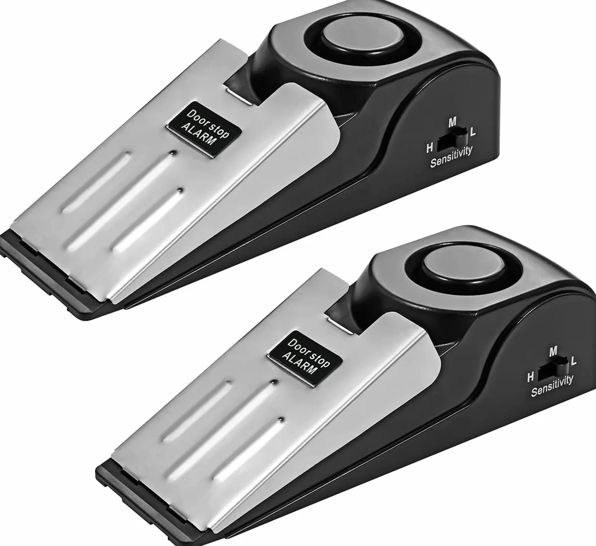 Tope de puerta inalámbrico con alarma 120 dB antirrobo para hotel hogar viaje 2 unidades