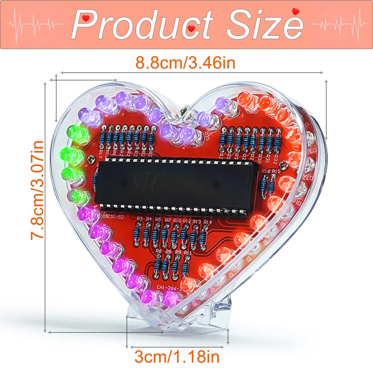 Joycabin Kit de soldadura LED, proyecto de soldadura LED RGB en forma de corazón, juego de soldadura para manualidades, kit de construcción electrónica para estudiantes, enseñanza y aprendizaje,
