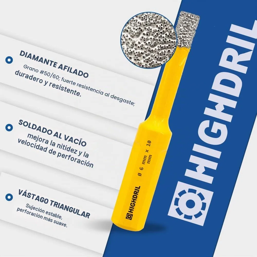 HIGHDRIL 5 brocas de núcleo de diamante, 6 mm de diámetro, sierra perforadora soldada al vacío para azulejos de cerámica, azulejos de porcelana, mármol, granito, gres, cuarzo, piedra artificial