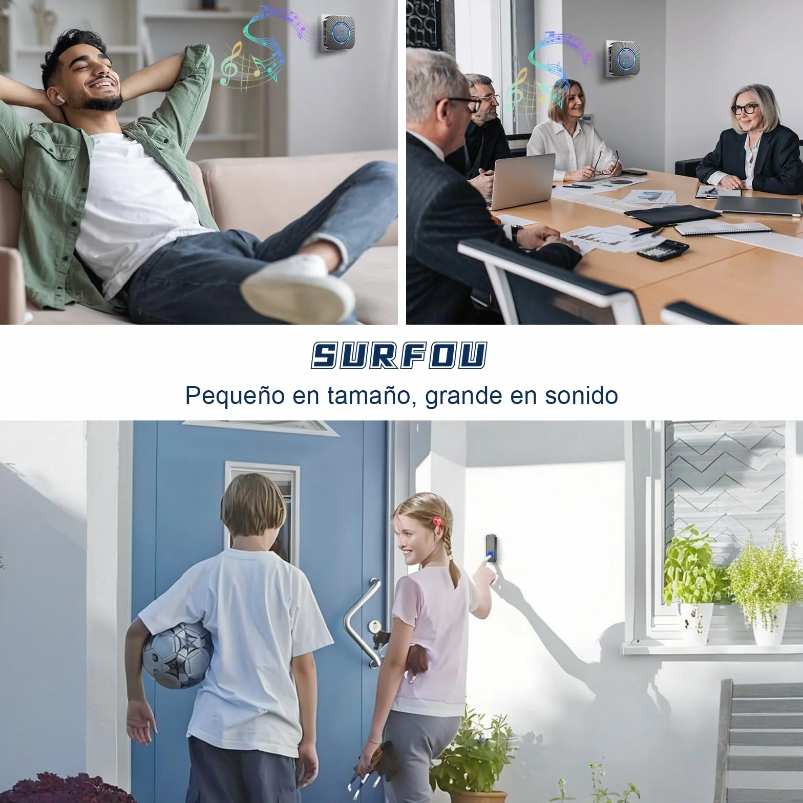 SURFOU Timbre Inalámbrico Exterior Impermeable 400M Alcance 55 Melodías 5 Niveles Volumen LED Negro