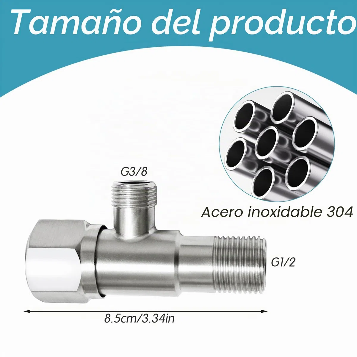 2 Piezas Llave de Paso Agua de 1/2 Pulgadas, 304 Inoxidable Llaves de Paso de Agua Baño (1/2-Entrada 3/8-Salida) Válvula para Baño, Inodoro, Lavabo