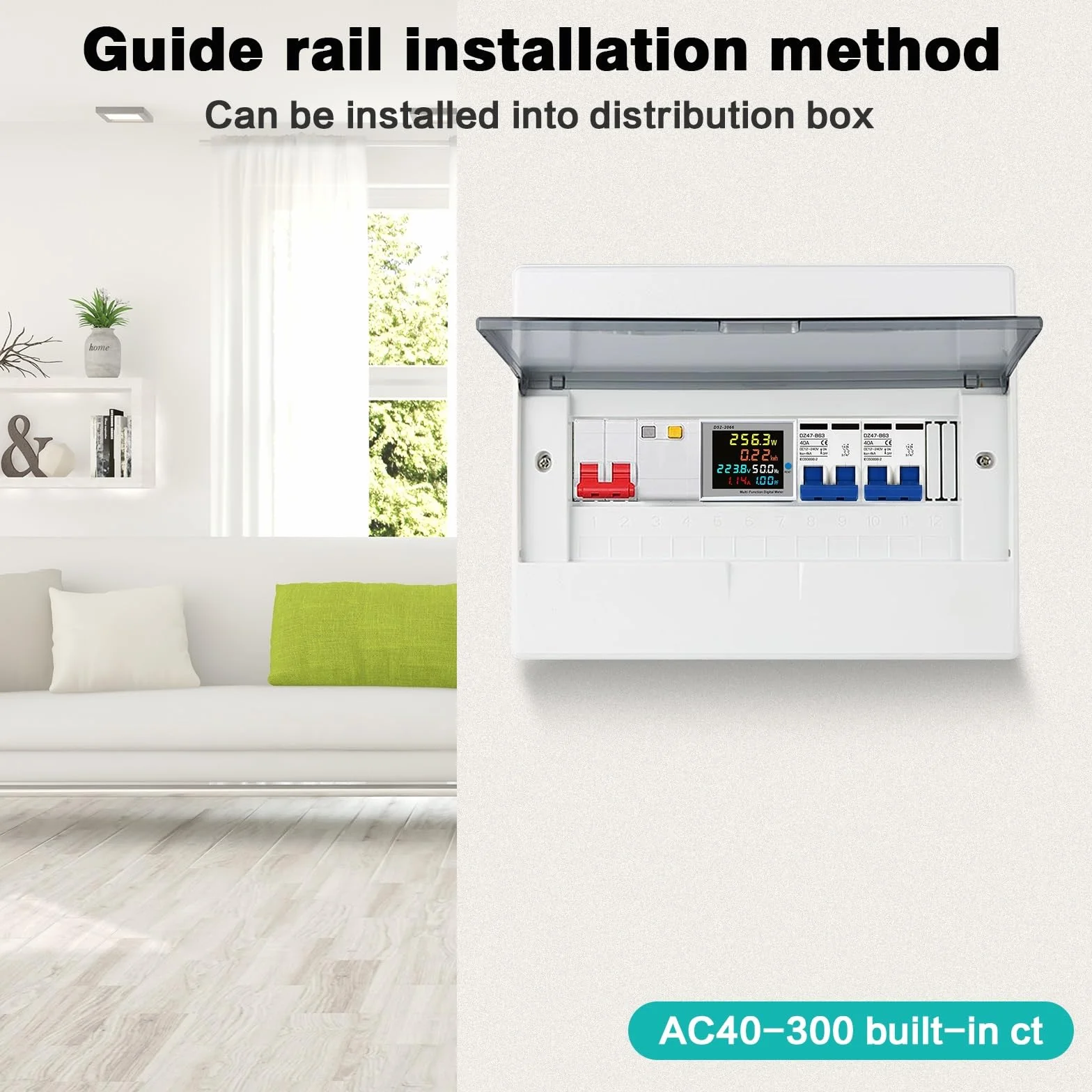 Jadeshay Medidor de Energía,AC 40-300V 100A Contador Electrico Digital Multifuncional Voltímetro Amperímetro para Medición del Consumo Eléctrico Voltaje Corriente Factor Potencia Frecuencia