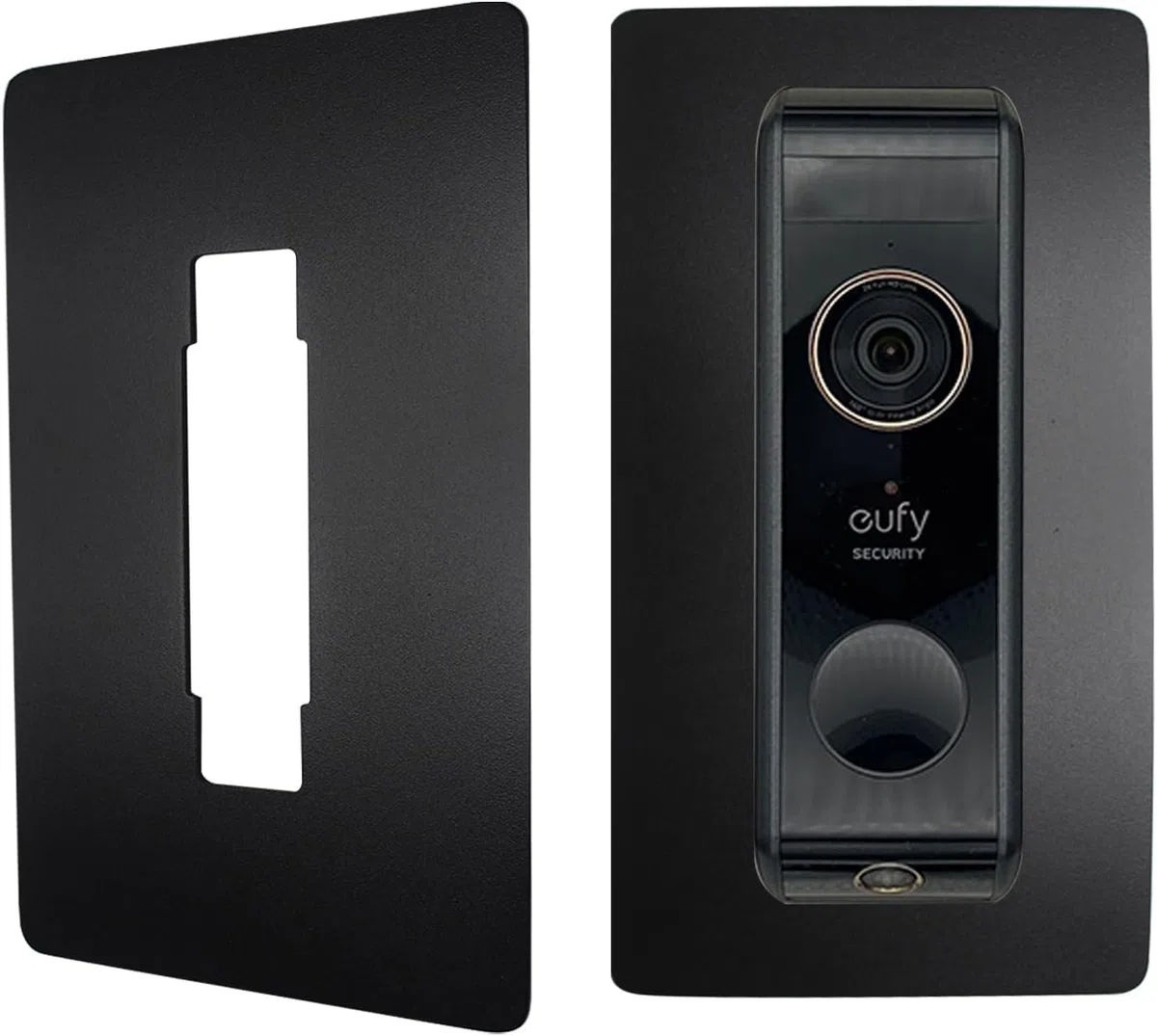 Placa frontal de acero inoxidable para timbre Eufy Video Doorbell E340, 2K HD, S330, Slim - Soporte robusto y cuchilla de accesorios para timbre (negro)