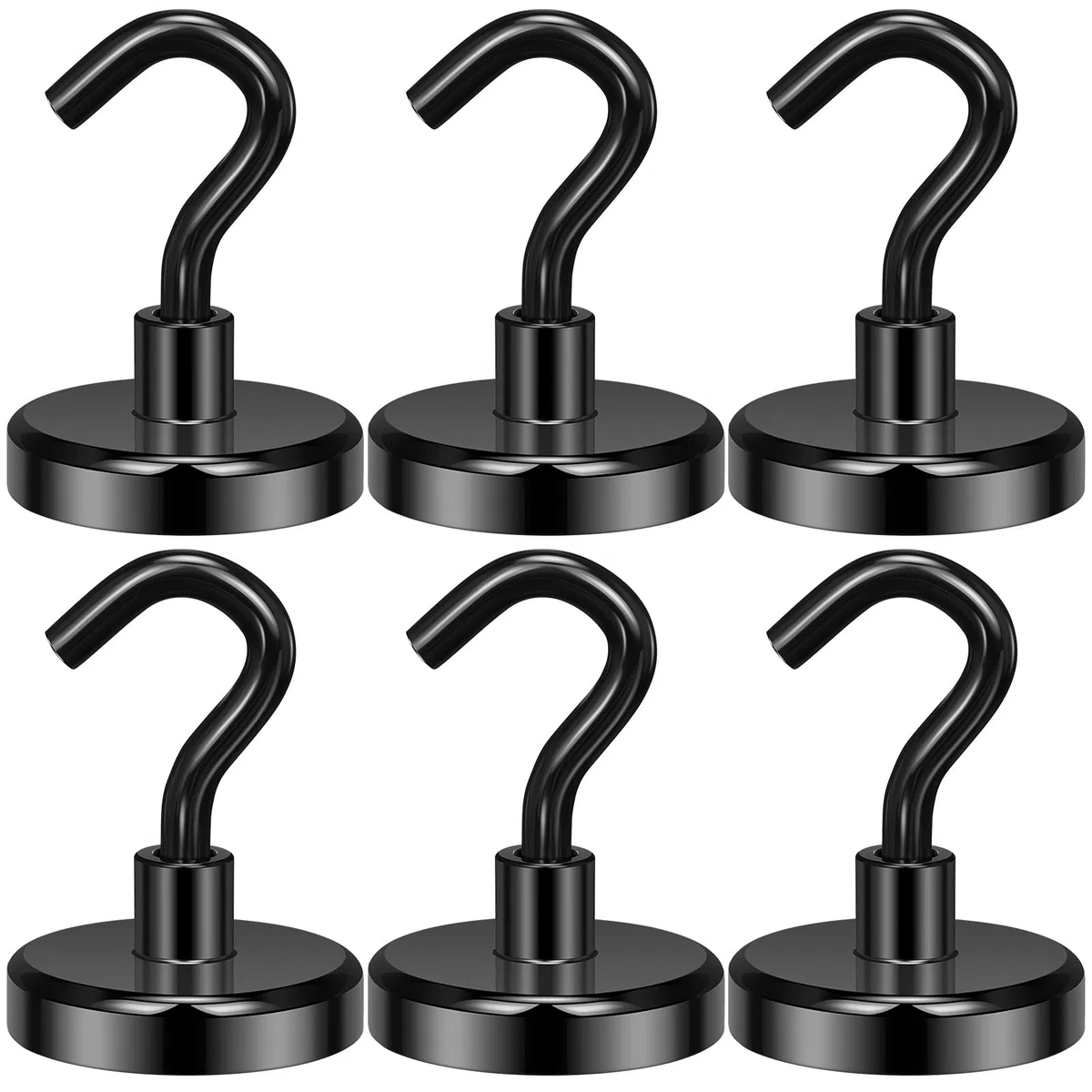 Wukong - Ganchos magnéticos de 36 mm, 6 ganchos magnéticos, 45 kg (100 lb), percha magnética, negro imán de neodimio súper potente para cocina, almacén y exterior