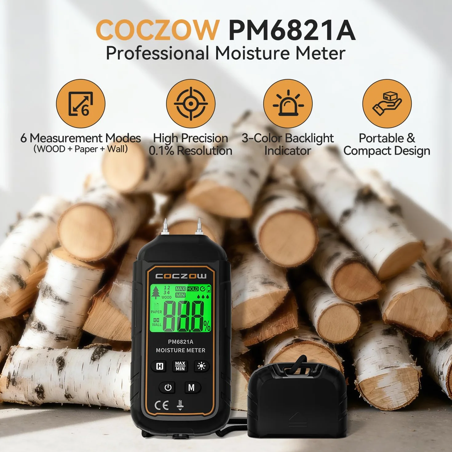 Medidor de Humedad, Medidor de Humedad Pared, Adecuado Para la Determinación Rápida del Contenido de Humedad de Madera, Papel, Pladur, Pantalla LCD con Luz de Fondo, Apagado Automático