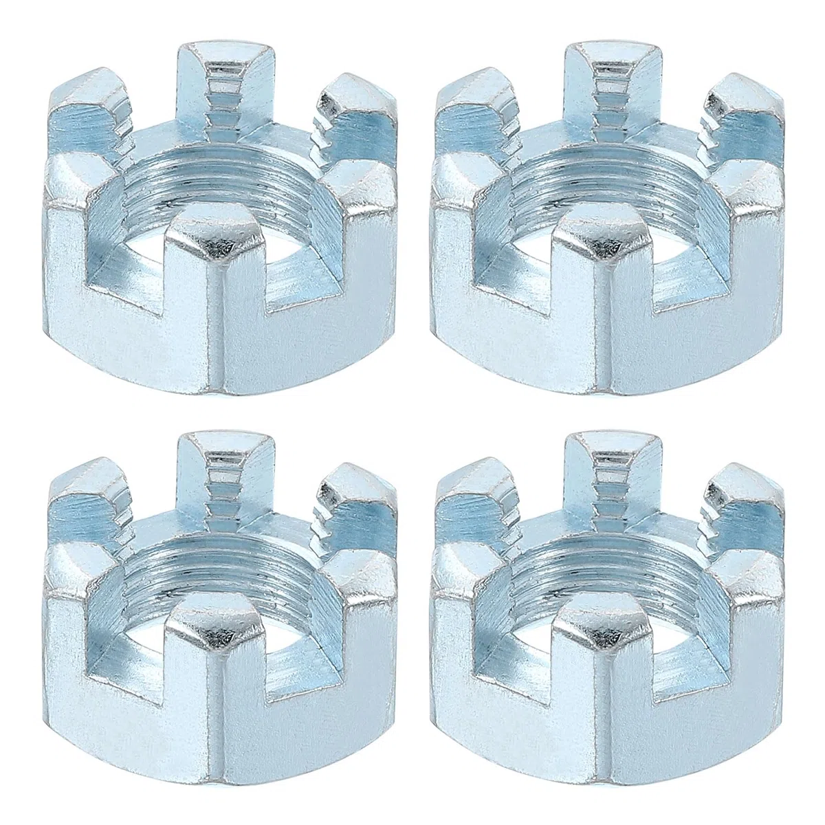 QUARKZMAN 5/8-18 Unf Tuerca Ranurada Hexagonal, Grado 6.8 de Acero al Carbono con Recubrimiento de Zinc, Buenas para Reparación de Maquinaria, Color Plata, 4 Piezas