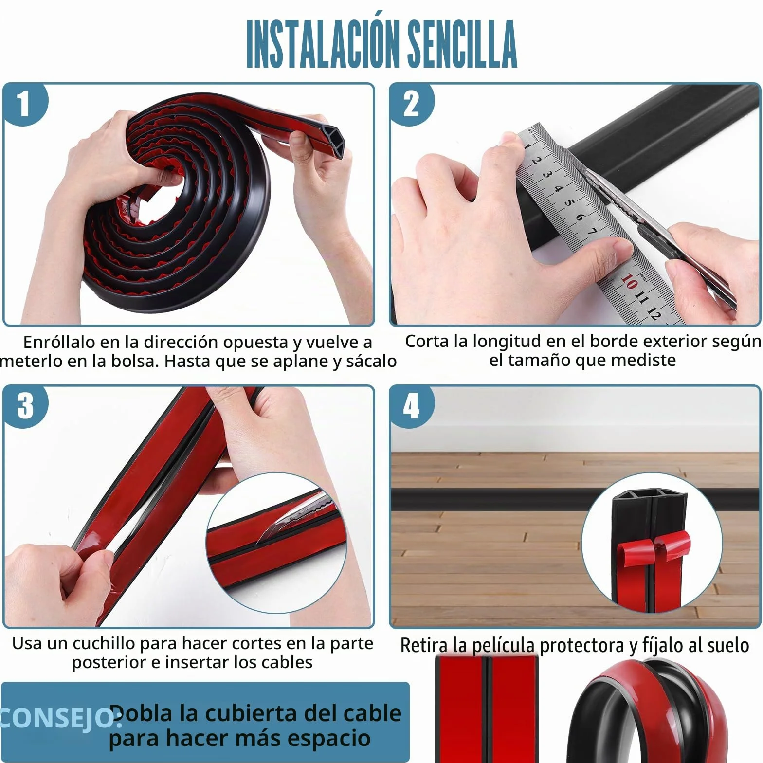 Canaletas para Cables Adhesivas, Madera Pasacables Suelo Goma, Canaleta Cables, para Uso en Oficinas, Escuela, Almacén, Conciertos, Etc, para Proteger Los Cables Evitar Riesgos deTropiezo