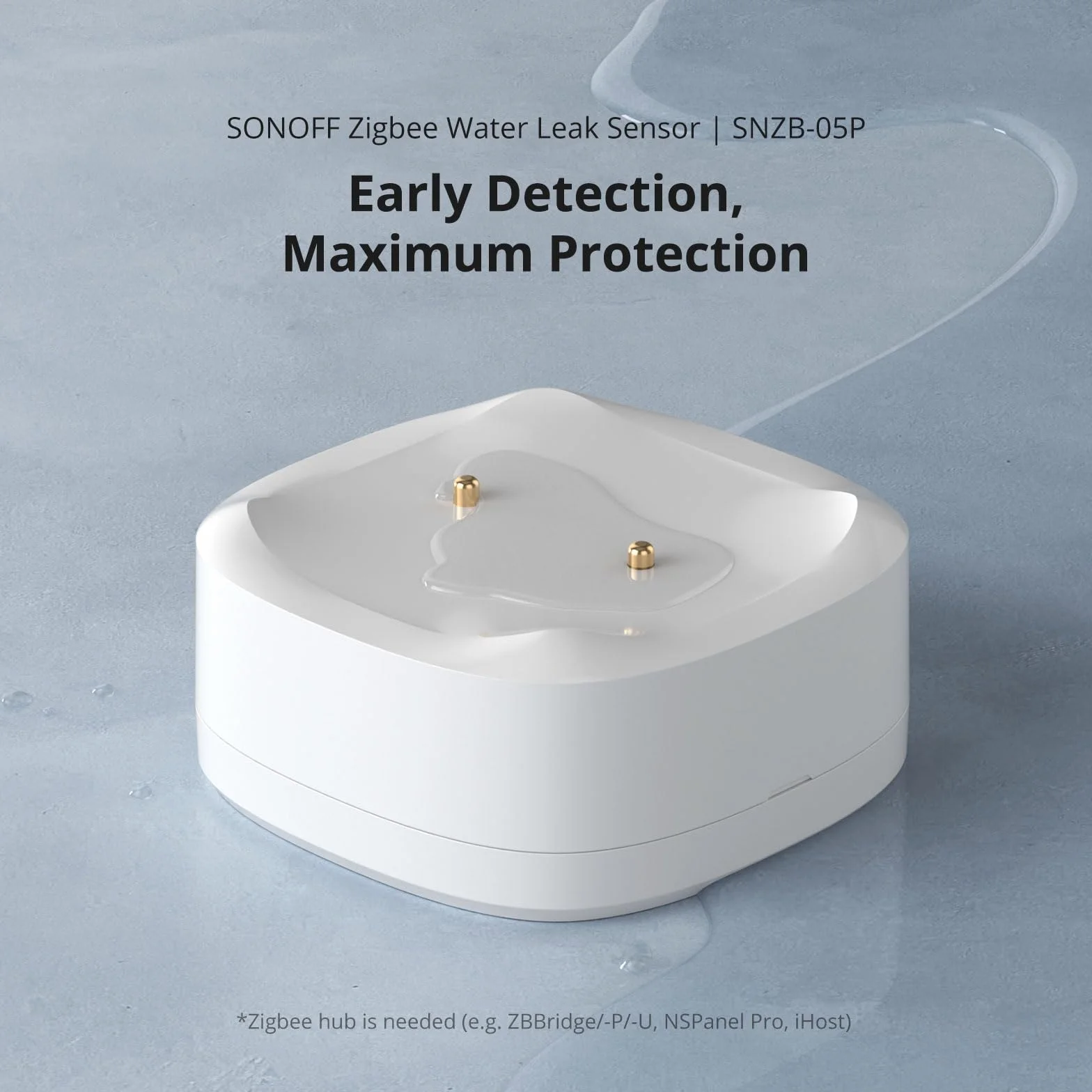 SONOFF SNZB-05P Detector de Agua Zigbee, Sensor de Agua para Hogares Inteligentes, Detector de Agua para Cocinas, Sótanos y Baños, Monitor de Agua Compatible con Alexa y Google , Requiere Hub Zigbee.