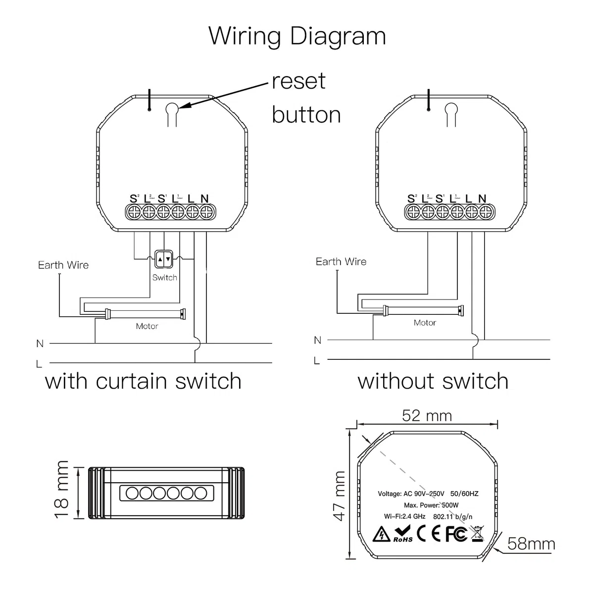 MOES RF433 Alexa Interruptor Persianas WiFi Mini Inteligente, Módulo de interruptores para persianas y cortinas con motor eléctrico, compatible con Smart Life/Tuya, Alexa y Google Home Solo de 2,4Ghz