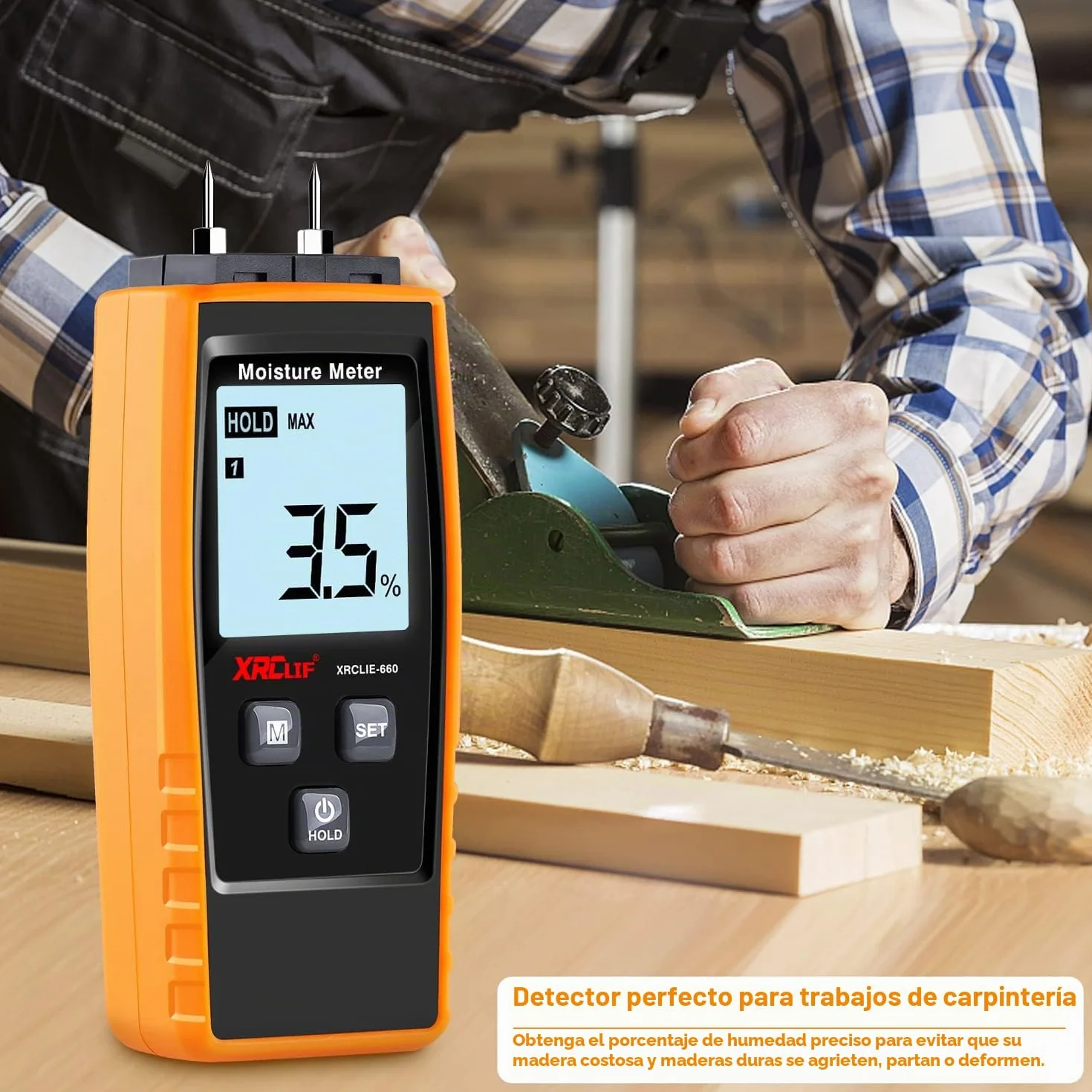 Medidor Humedad Pared Digital, XRCLIF Medidor de Humedad de Madera Portátil medidor de Madera para Fugas Humedad Mortero Cemento, Detector de Contenido de agua de Madera con luz de Fondo (amarillo)