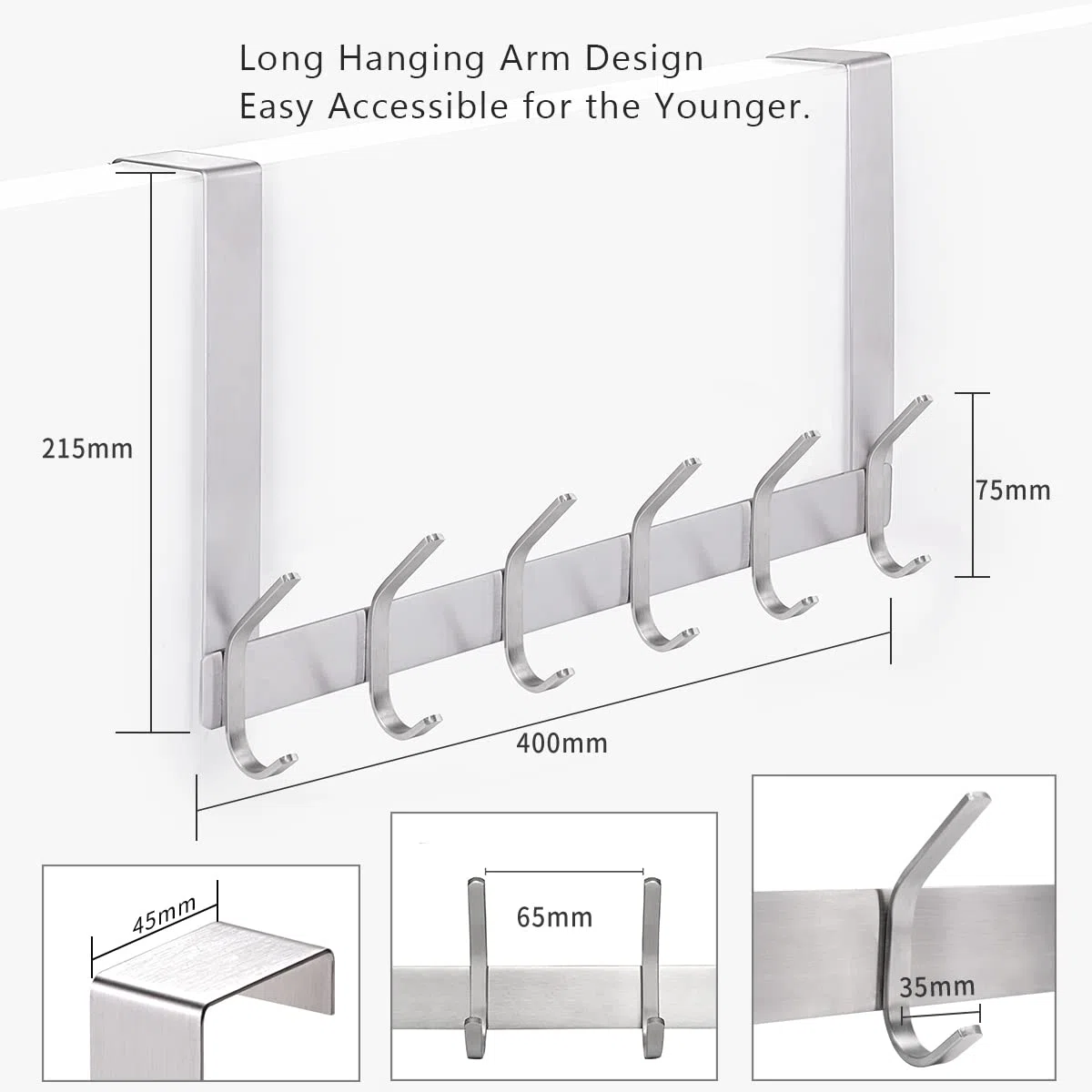 YUMORE Perchero para Puerta 45mm Colgador de Puerta con 12 Ganchos Acero Inoxidable Perchero Percha para Colgar Chaquetas Ropa Toallas Bolsos Almacenamiento para Baño Pasillo Dormitorio, Plateado