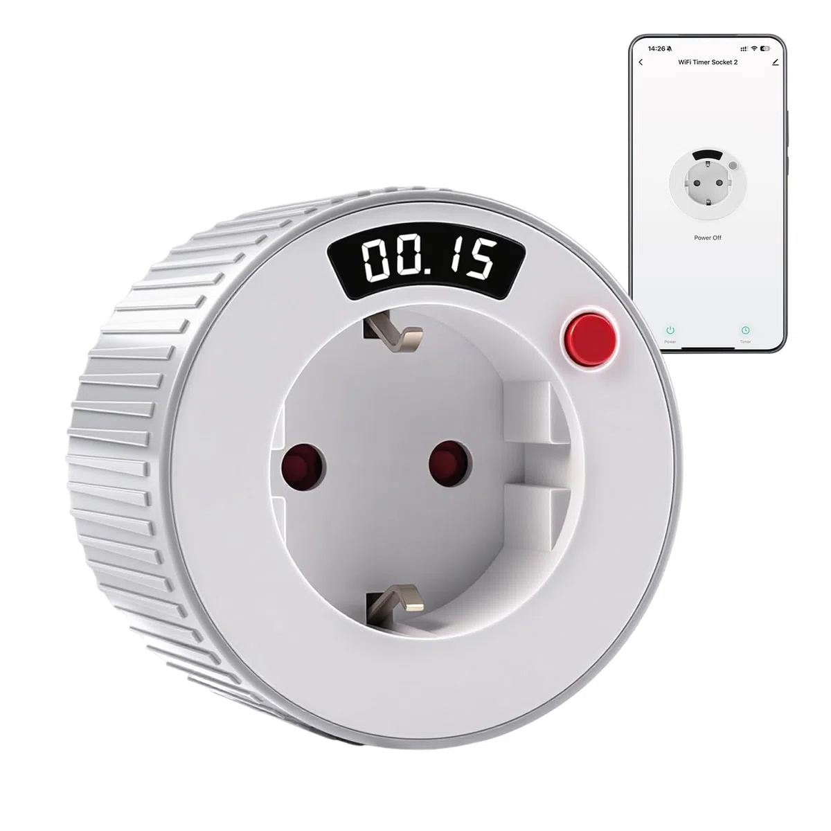 Temporizador Enchufe Inteligente WiFi Tuya Control Cuenta atrás Temporizador AC230V 16A 3680W Pantalla LED 15 min intervalo 24 Horas Enchufe programable WIFI02