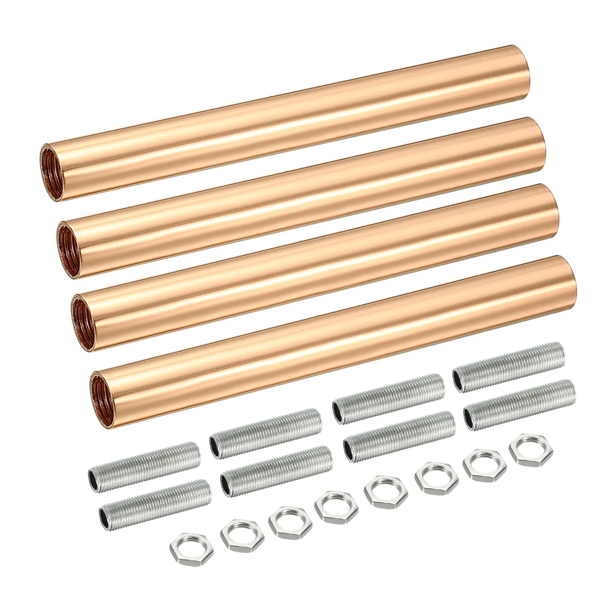 sourcing map Rosca Extensión Varilla Kit, M10 Rosca 3.94" Acoplamiento Tuerca Redondo Manguito Conector con Roscada Tubería Hexagonal Tuerca, Francés Oro 4 Juego