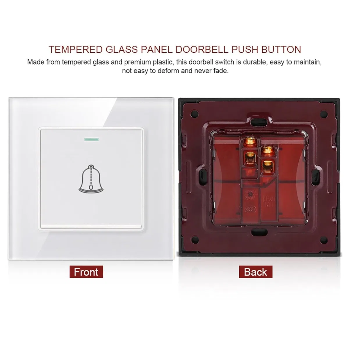 BigKing Timbre para Puertas de Vidrio Templado y Plástico Premium - Diseño Minimalista, Botón Externo de Timbre para Casa, Fácil de Instalar 86mm para Casa, Hotel (Blanco)