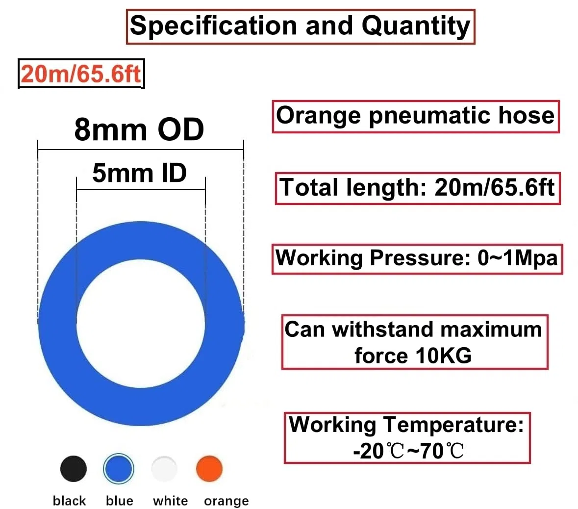HUAZIZ Manguera neumática de poliuretano de 20 m, manguera neumática de poliuretano de color naranja, flexible, con 21 conectores neumáticos, acoplamientos rápidos Air Push, exterior 8 mm x interior 5