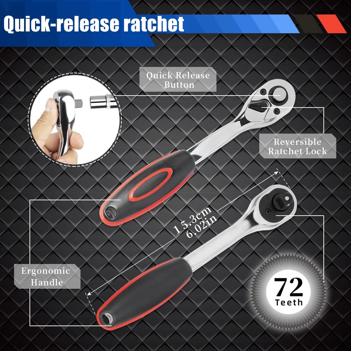 LATERN 46 Piezas Llave de Tubo Juego, 34 Piezas Destornillador y Puntas de Llave de Tubo de 1/4'' - con Extensión Varillas, Trinquete Reversible de Liberación Rápida, Mango de Llave - para Reparación
