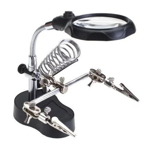 EUROXANTY- Lupa con Luz LED 12X 3.5x Soporte Con 2 Pinzas De Cocodrilo Para La Electrónica De Soldadura Negro