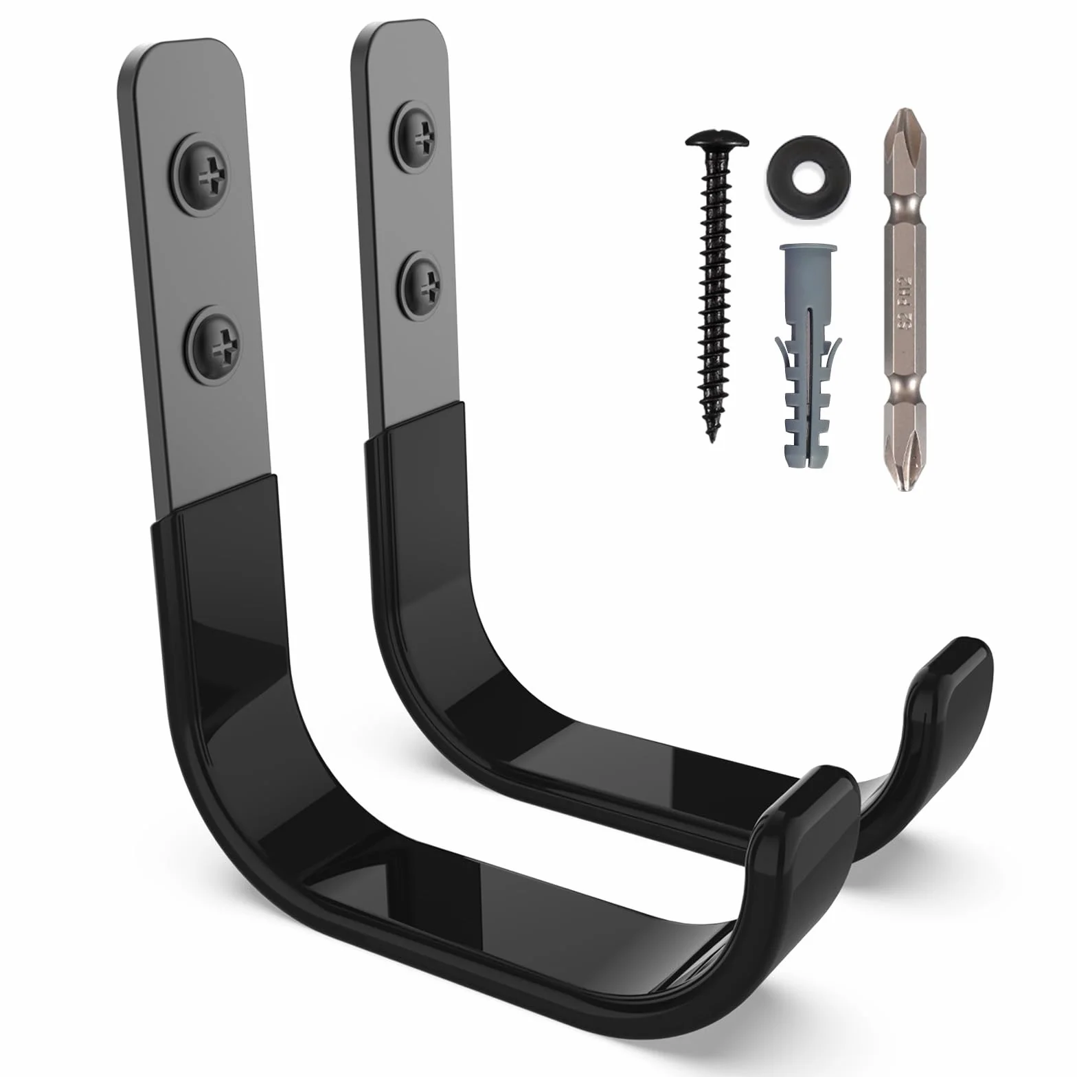 10cm Ganchos Pared, Resistentes para Garaje, Ganchos para Colgar Almacenamiento, en J Soporte Herramientas Pared Multiusos, Ganchos para Colgadores para Equipo Deportivo (2 Piezas, 25 kg)