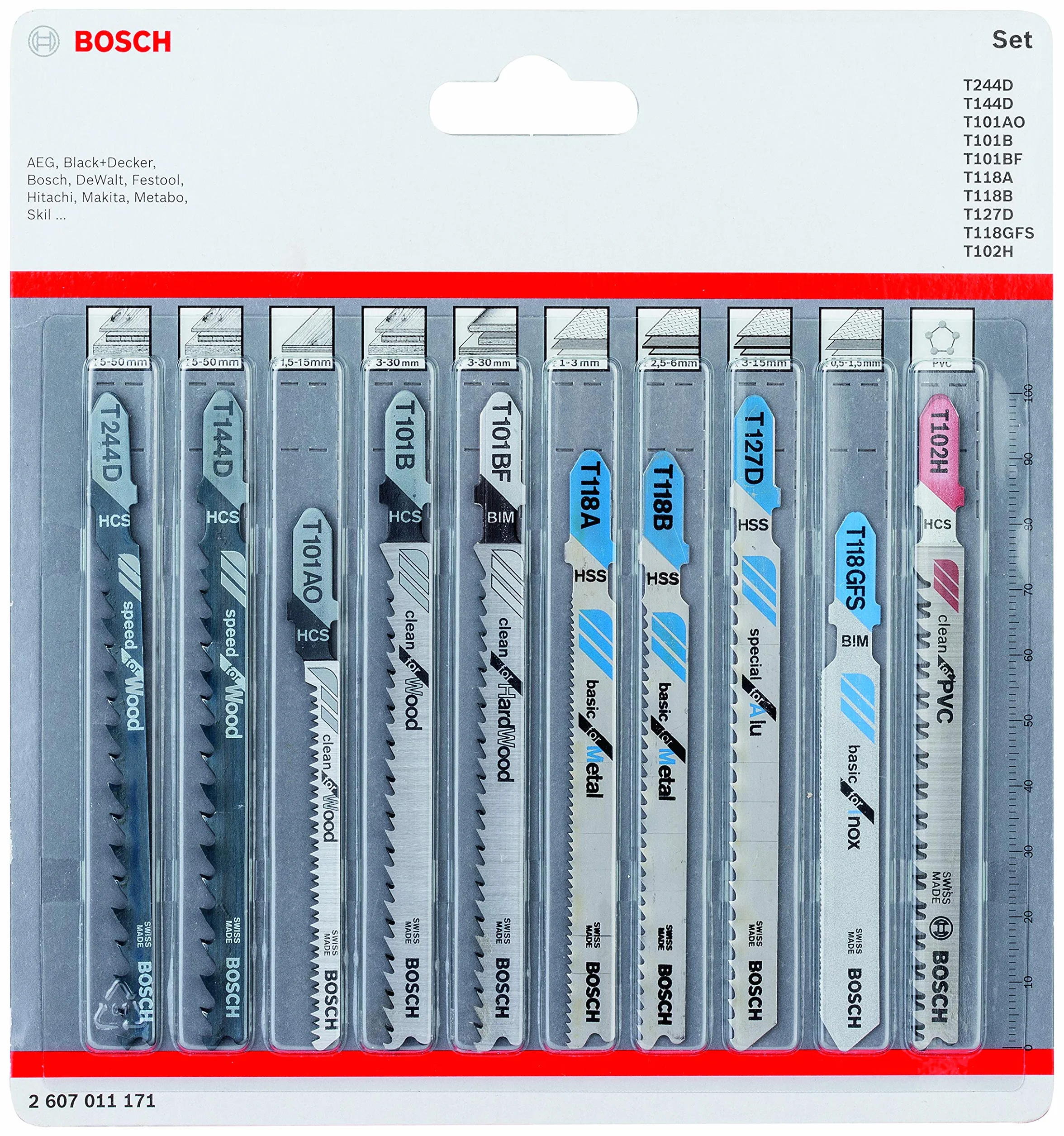 Bosch Professional Set de hojas de sierra de calar 10 uds (para madera y metal, accesorios para sierras de calar con vástago en T)