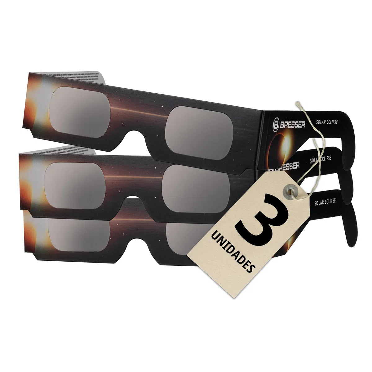 Bresser Gafas Eclipse Solar 3 Unidades, Observación Solar Segura, EN ISO 12312 2:2015, Imagen Amarillo Claro, Diseño B