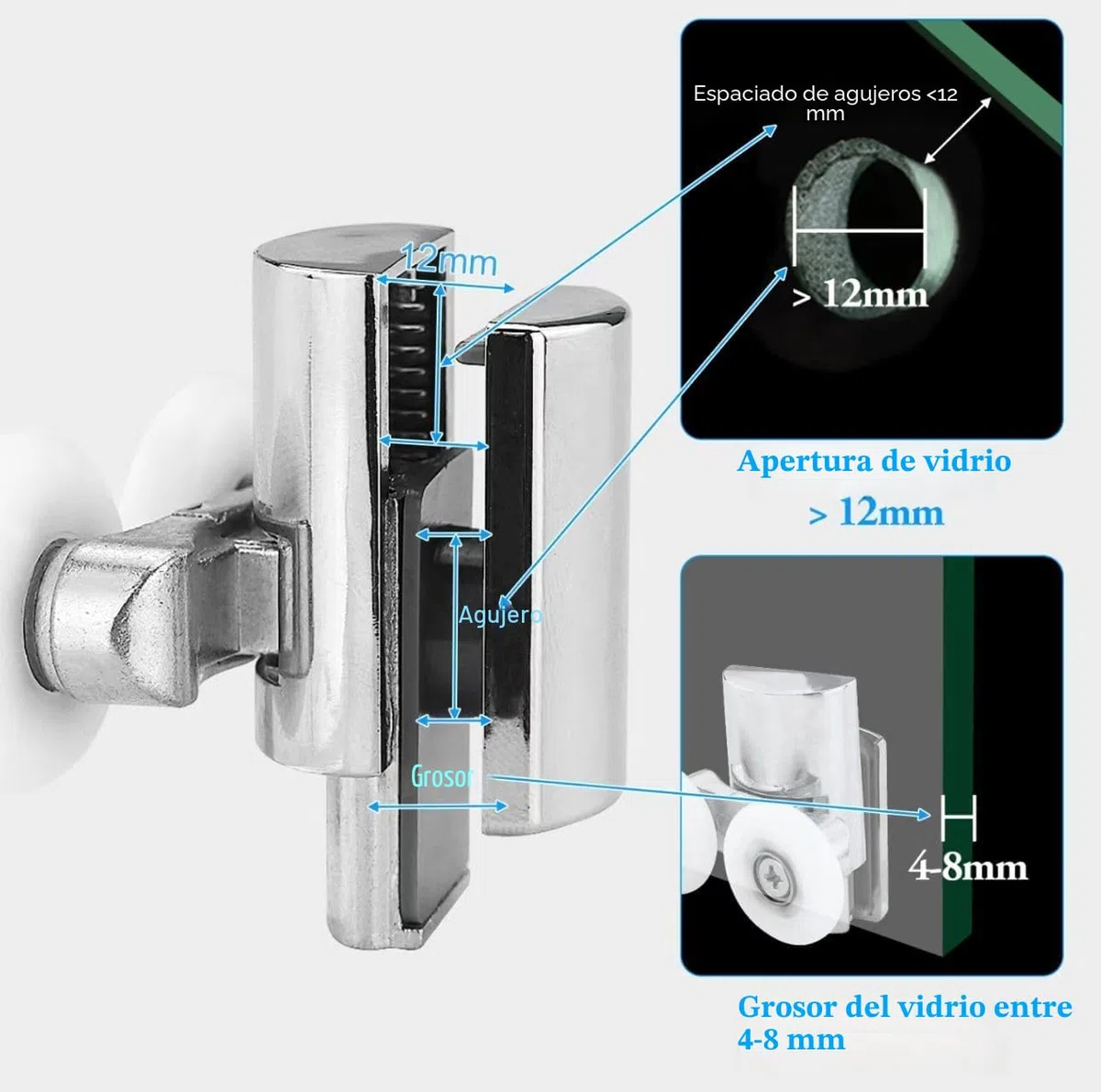 4 ruedas dobles para puerta de ducha, rodillos de puerta de ducha, ruedas de cabina de aleación de zinc, repuesto para cabinas curvas, puertas curvas (2 arriba, 2 abajo)