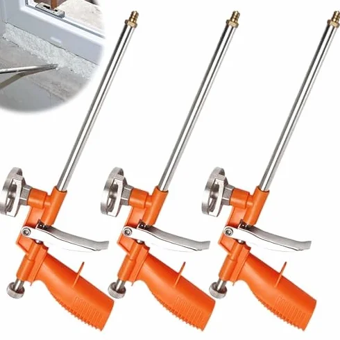GOMETY: 3 Piezas Pistola De Espuma De Metal Completo, Pistola Dosificadora Precisa Con Mango De Plástico Ergonómico, Para Profesionales Y Aficionados Para Sellar Y Rellenar (Naranja)