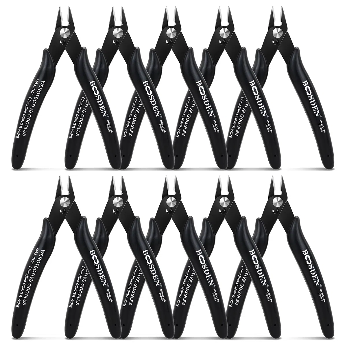BOOSDEN 170 Cortar Alambre,10 Piezas, Alicates de Corte Diagonal, Cortadores de Cables Eléctricos, para Manualidades, Maquetas,Cremalleras Tijeras