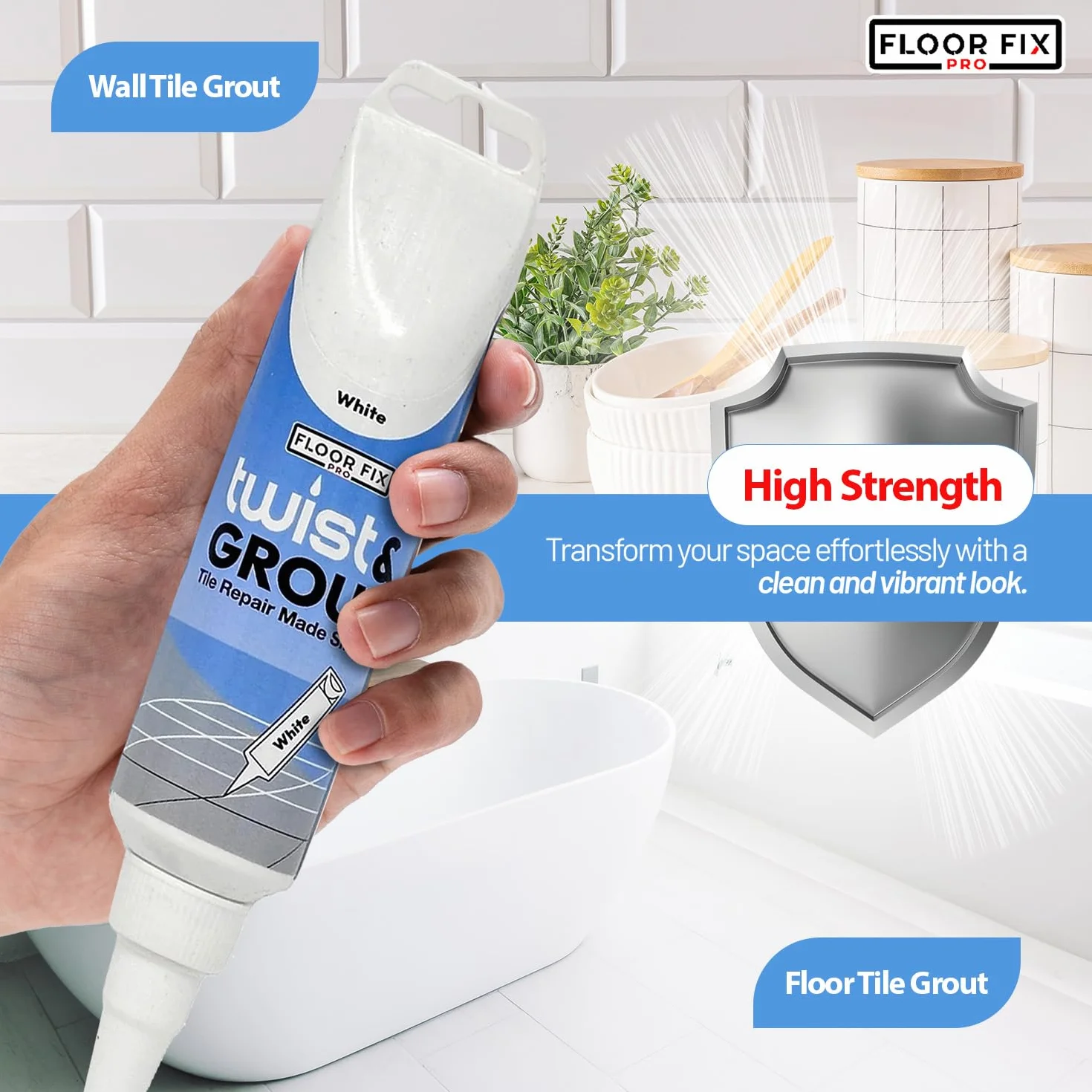 Twist & Grout de Floor-Fix Pro – Junta Para Baldosas. Reparación Rápida Para Baños/Duchas/Cocinas – Kit de Restauración Premezclado, Duradero e Impermeable - Incluye Espátula (Crema)