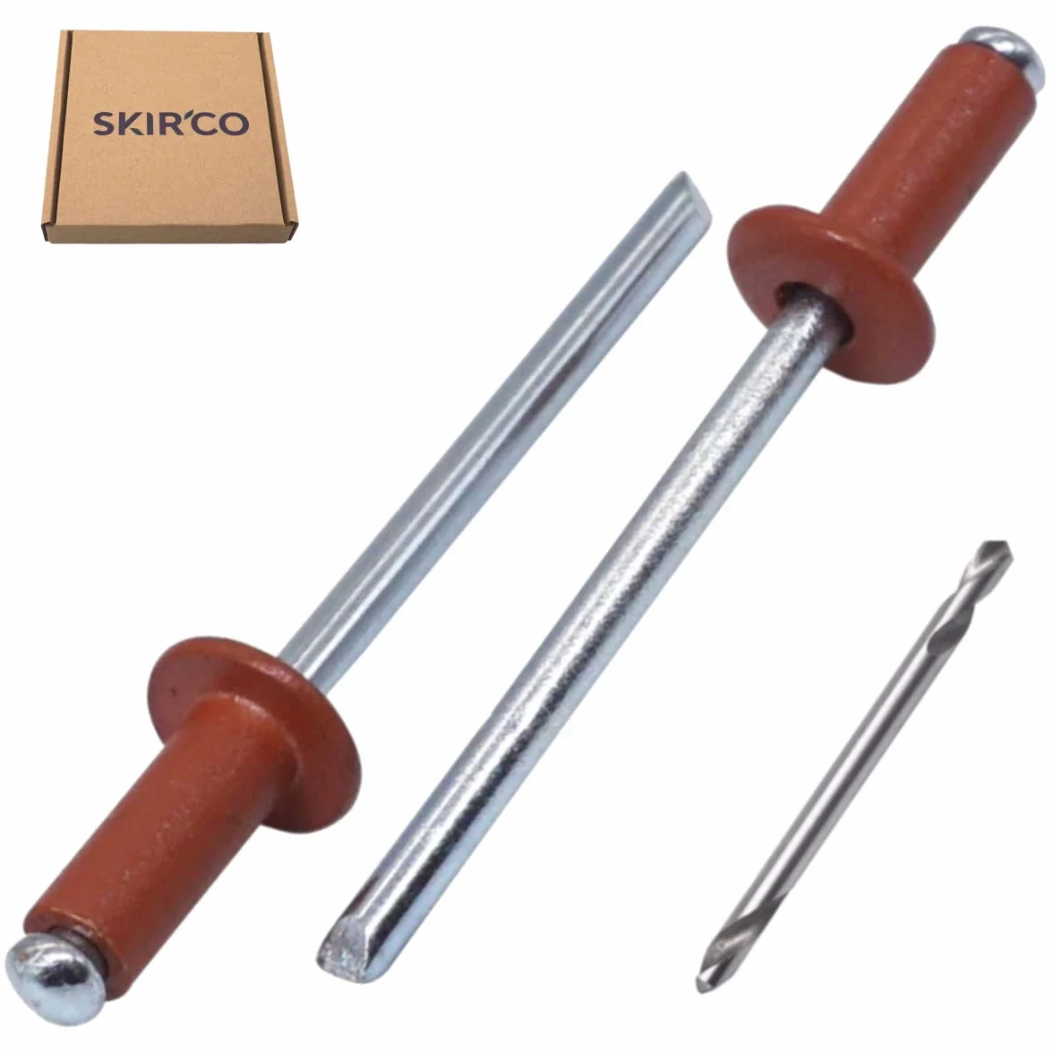 SKIR'CO (100 piezas) Remaches ciegos pintados 4,0 x 10 mm, remaches de aluminio, broca incluida (cobre marrón RAL 8004)