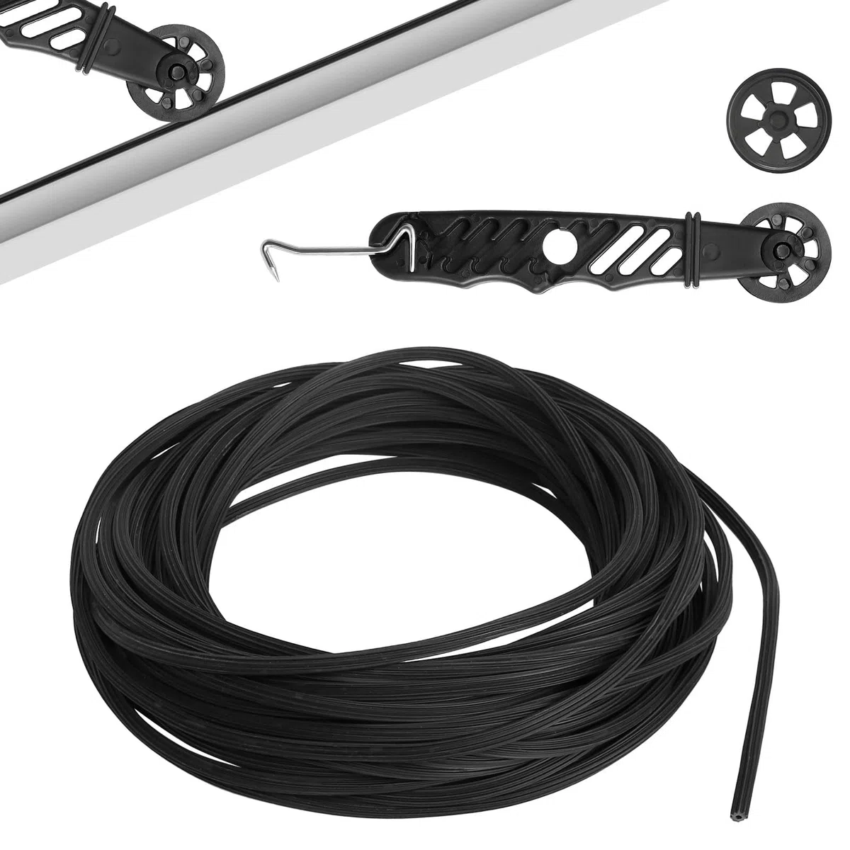 15m Cordón de Goma Negro Ø 5mm, Cordón de Goma Para Mosquiteras con Rodillo de Refuerzo, Mosquitera de Ventanas para Rodillo Herramienta