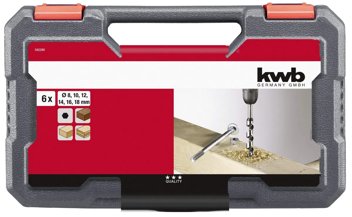 kwb Juego de brocas de serpiente para madera, 6 piezas, 8 – 18 mm, en estuche de plástico
