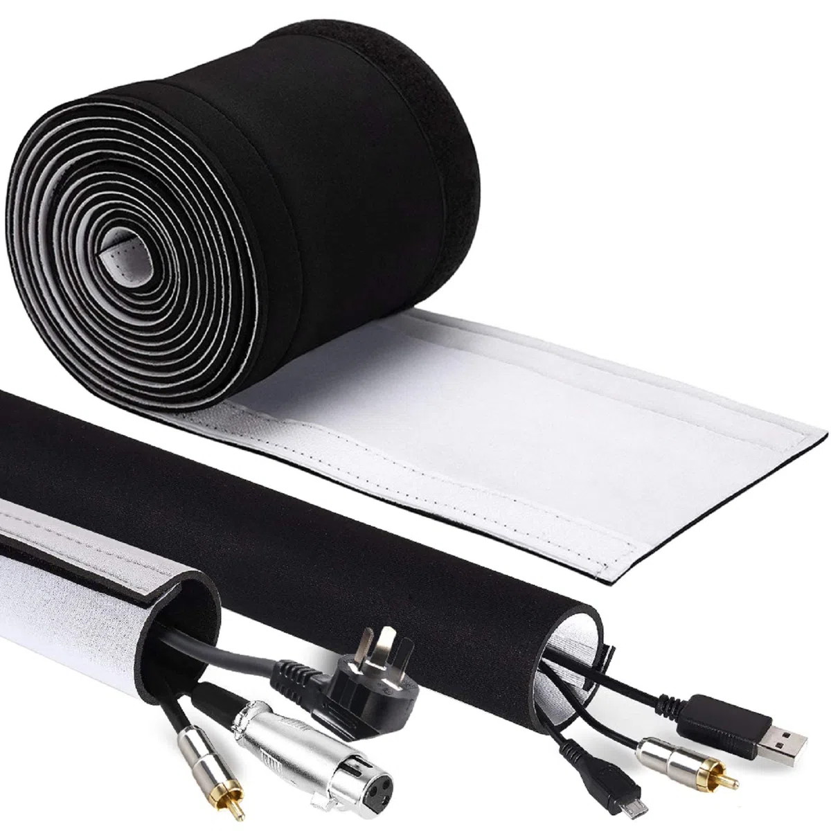Organizar Cables 4m, GeeRic Neopreno Flexible Funda para Manejo De Cables, Impermeable, DIY Cortable y Ajustable, Protector de Cable para Escritorio, Oficina, Mesa, TV.