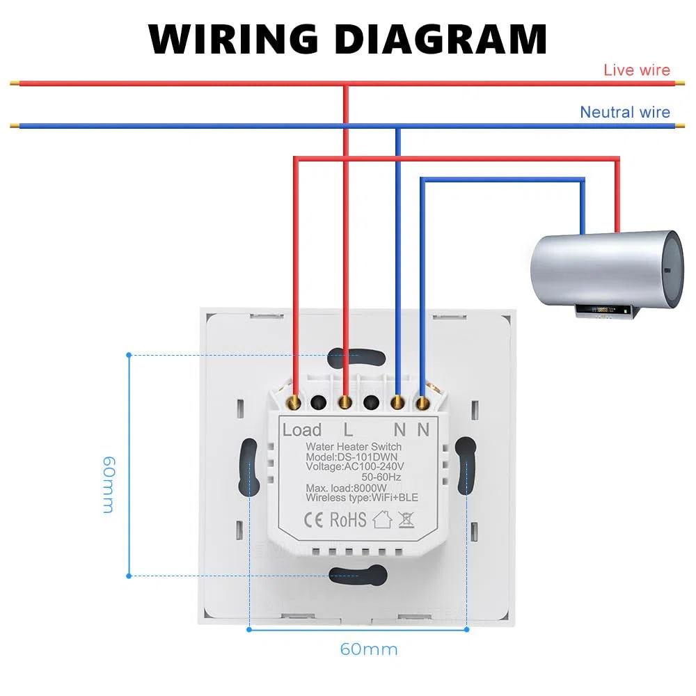 WiFi Smart Heater Timer Switch Wall Touch Boiler Switch Compatible con Alexa, Home, Smart Life App (Blanco, 40A 8000W)