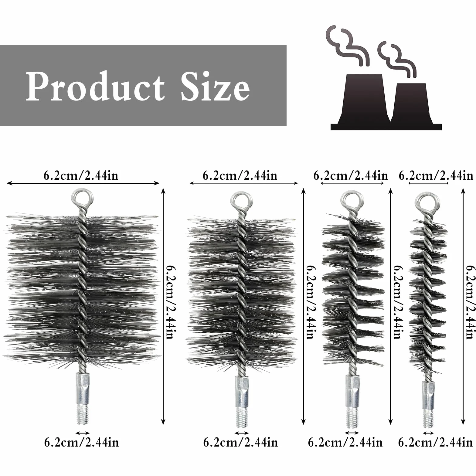 CAUTIOUS 4PCS Cepillo deshollinador, Kit deshollinador para Estufas de pellets Cepillo metálico para calderas Deshollinador de Acero Inoxidable para una Limpieza eficaz